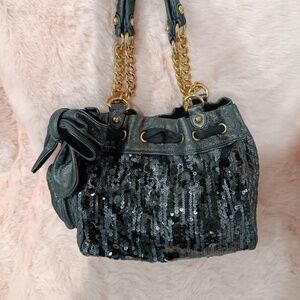 Juicy Couture Daydreamer Authentic Vintage Glitter Bag Purse Tote Bow Charm Y2k